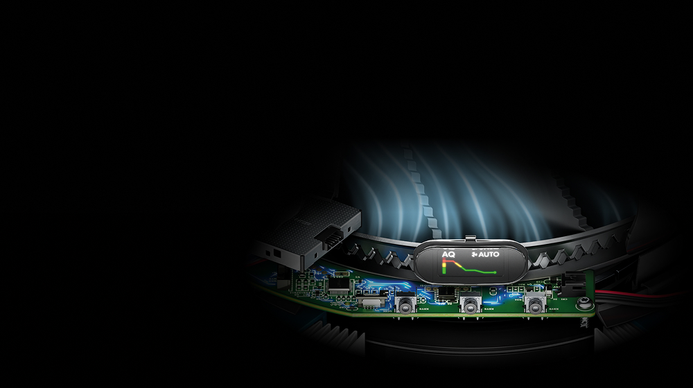 Gráfico da qualidade do ar mostrado na tela LCD do Purificador Compacto Dyson HushJet.