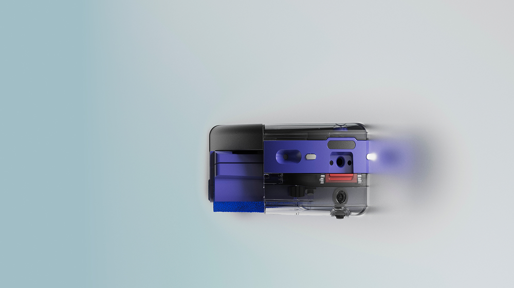 Os sensores óticos e LiDAR no aspirador robô Dyson Spot+Scrub Ai.